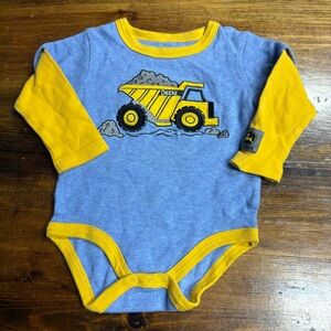 John Deere Blue And Yellow Dump Truck Long Sleeve Onesie Size  6-9 Months